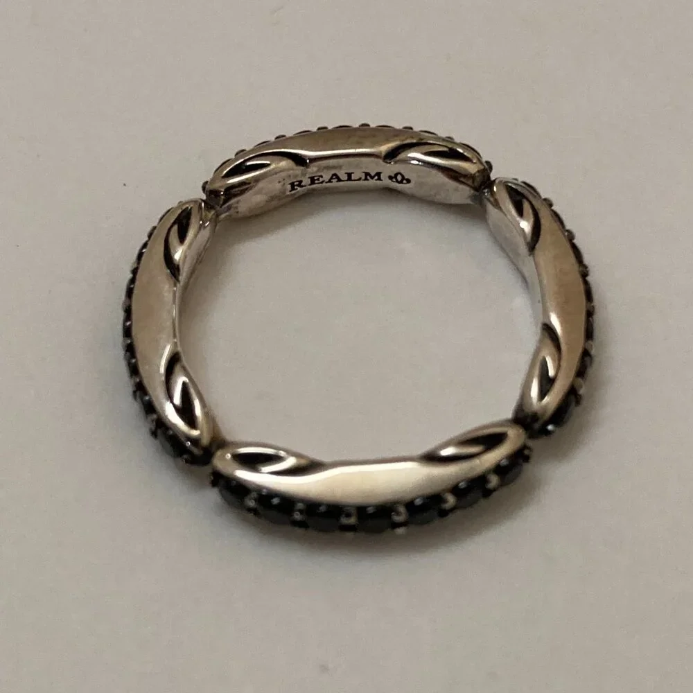 Women Realm Stack Ring Size 7 Sterling Silver Black CZ
